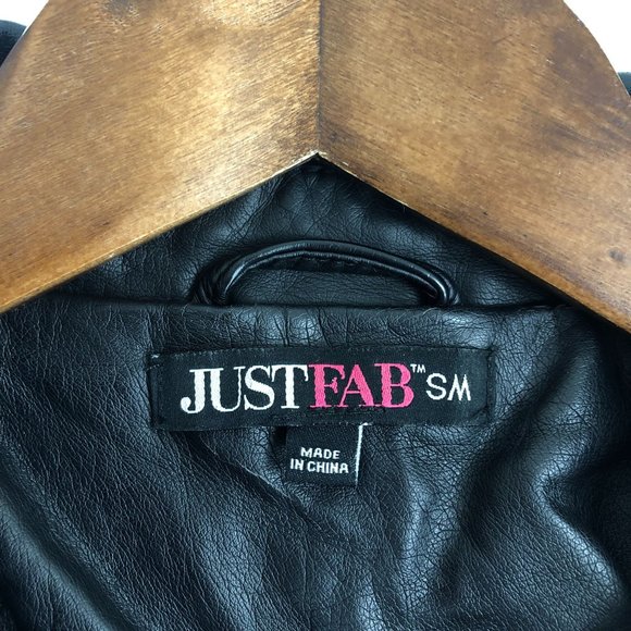Just Fab Women's Size Small Black Faux Leather Full Zip Long Sleeve Moto Jacket - Picture 9 of 13